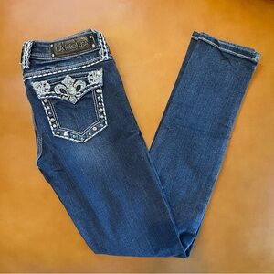 LA Idol USA Rhinestone Skinny Jeans Dark Wash Y2K